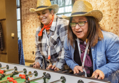 playing foosball