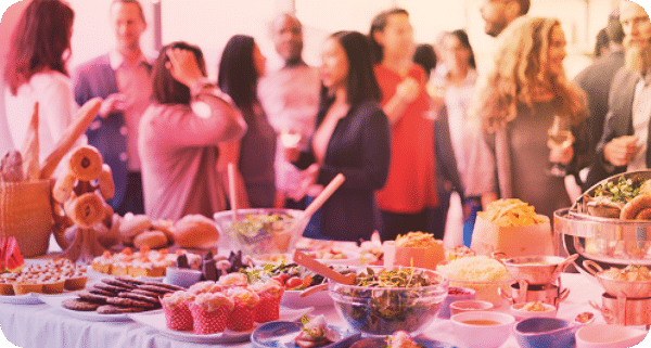 crowd of event attendees at a buffet